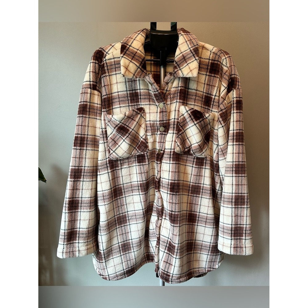 Torrid Plaid Fleece Shacket Women Size 2 Brown Excellent Soft Gorpcore Jacket